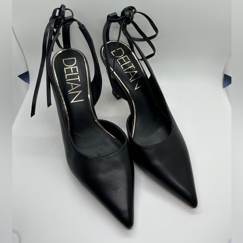 Deltan Juliana Leather Ankle Tie Pumps Black Size 9.5